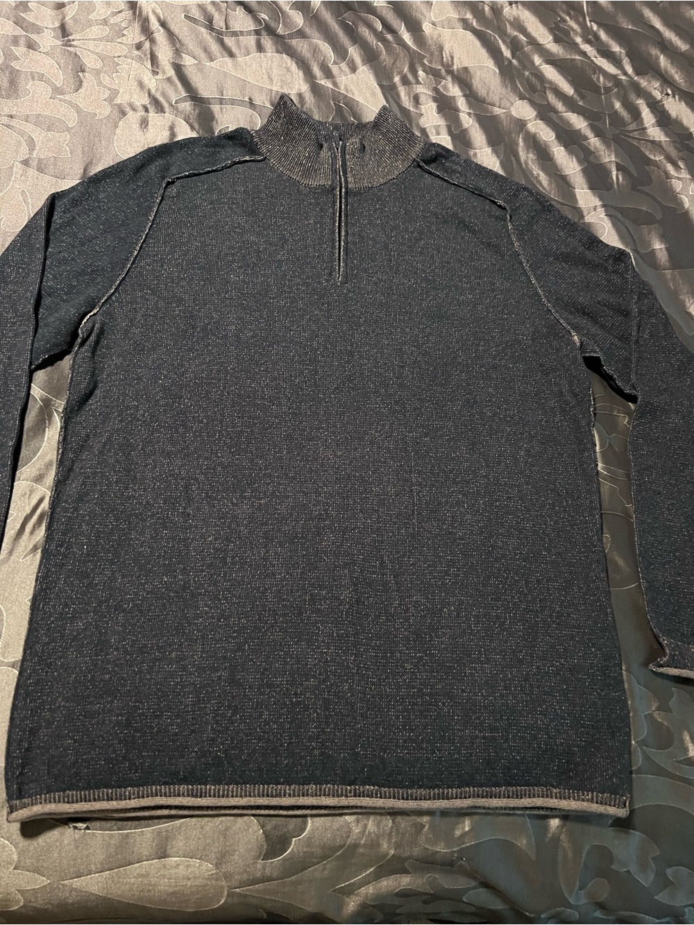 The Normal Brand Men's Heather Black Charcoal 1/4 Zip Mock-Neck Sweater Shirt XL